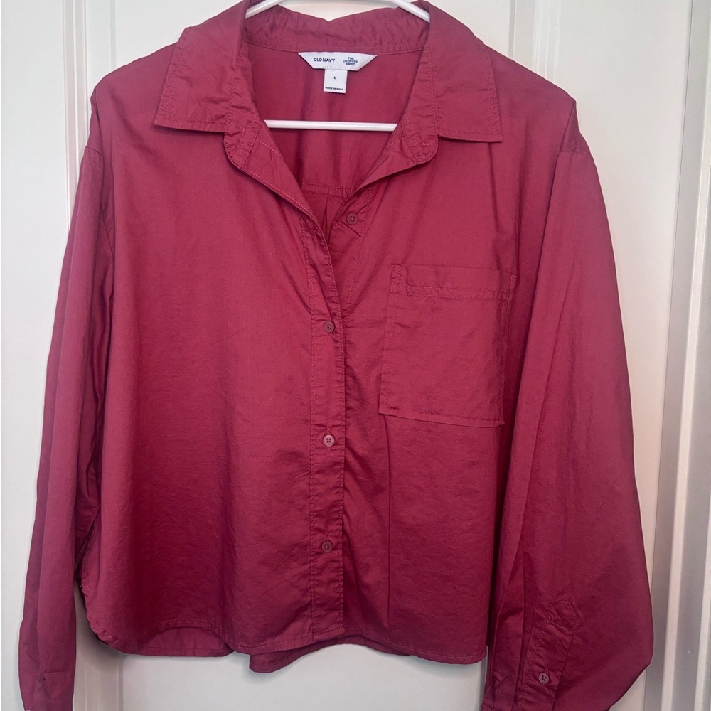 NWOT Old Navy Women's Brick Red Button-Down Cropped Shirt